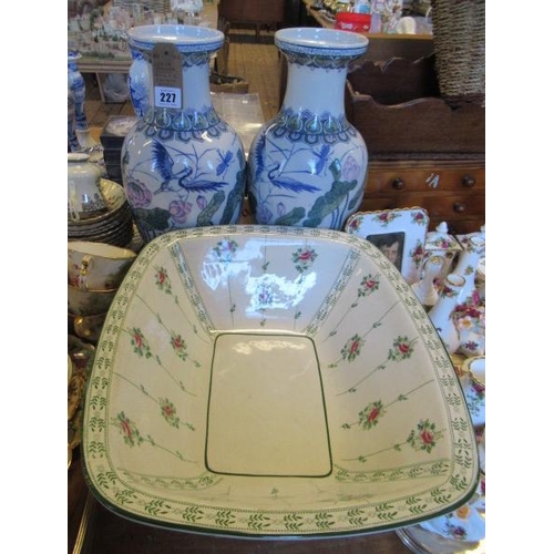 227 - LARGE CORONA WARE DISH AND TWO CHINESE VASES