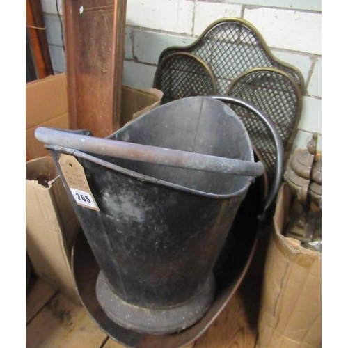 265 - COAL BUCKET, FIRE GUARD AND COAL SCUTTLE