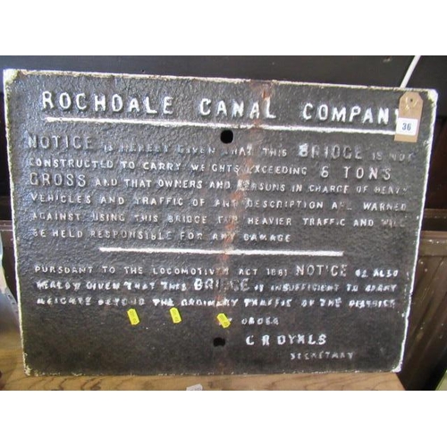 36 - ROCHDALE CANAL CAST IRON SIGN