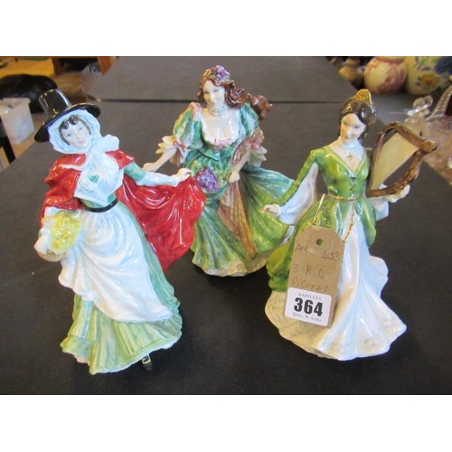 364 - THREE ROYAL DOULTON FIGURES INCLUDING WELSH FLOWER SELLER