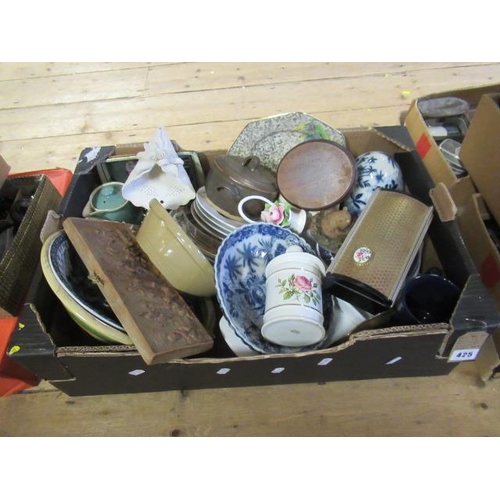 425 - BOX OF MISCELLANEOUS INCLUDING VINTAGE MUSIC BOX