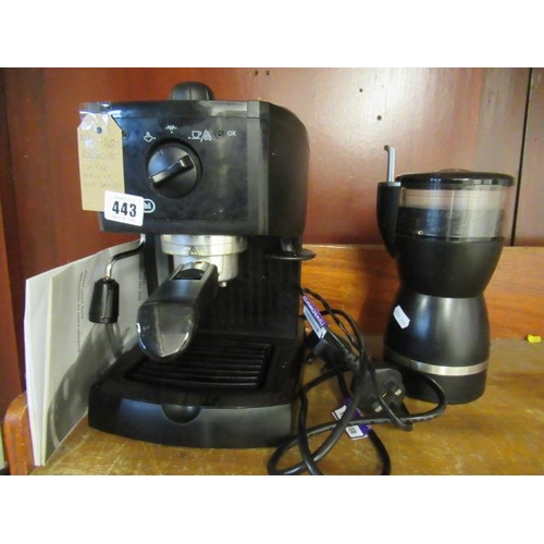 443 - DE LONGHI COFFEE MACHINE AND GRINDER