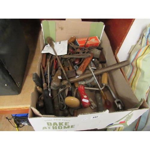 447 - BOX OF HAND TOOLS