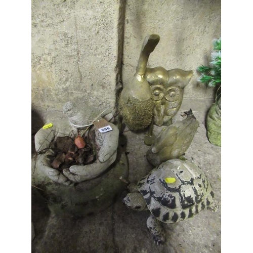 506 - QUANTITY OF ANIMAL GARDEN ORNAMENTS AND BIRD BATH