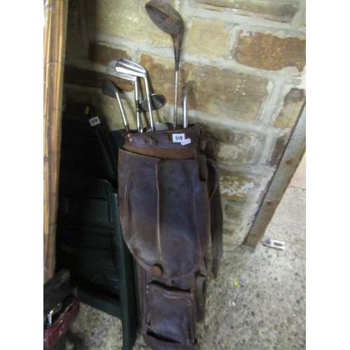 518 - LEATHER GOLF BAG AND CLUBS