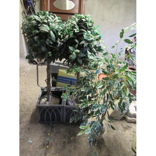 522 - THREE FAUX PLANTS AND A FOLDING CHAIR