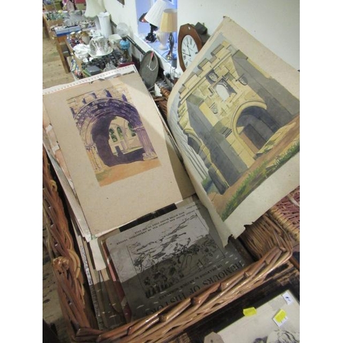 532 - WICKER BOX OF PRINTS