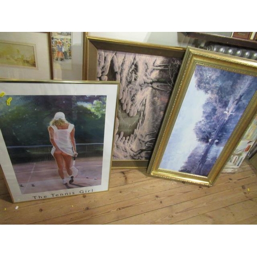 545 - THREE FRAMED PICTURES INCLUDING THE TENNIS GIRL