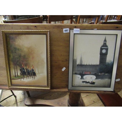 553A - A PAIR OF LONDON SCENE OILS BY H MANN