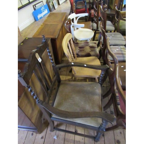 653 - FIVE MISCELLANEOUS CHAIRS INCLUDING OAK HALL CHAIR