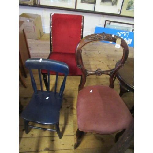 661 - RED VELVET CHAIR, CHILDS CHAIR AND ANOTHER