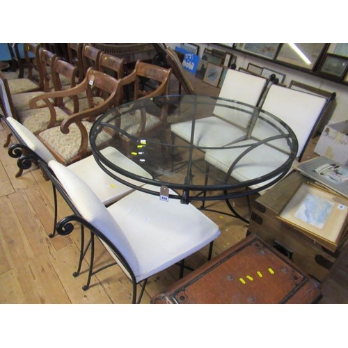 668 - GLASS TOPPED CONSERVATORY TABLE AND FOUR CHAIRS