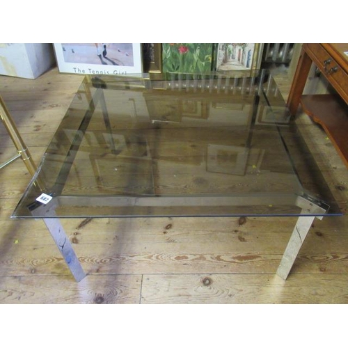 682 - RETRO CHROME AND SMOKED GLASS SQUARE COFFEE TABLE