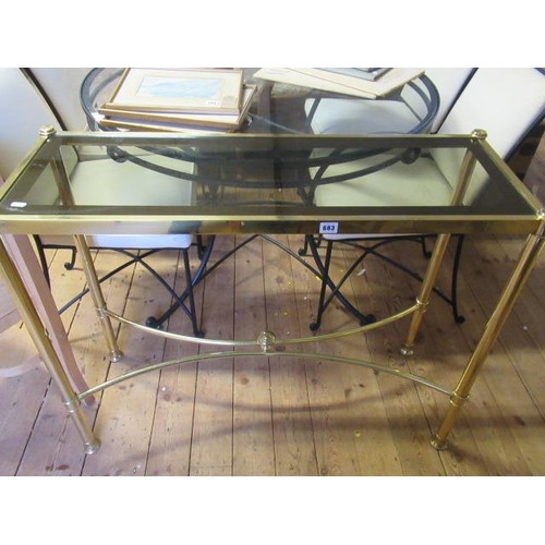 683 - BRASS AND GLASS CONSOLE TABLE