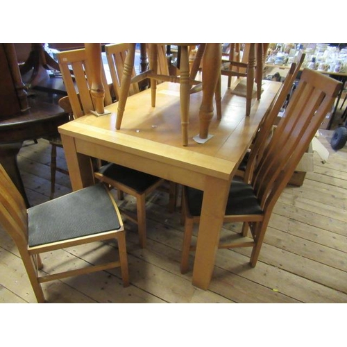 714 - LARGE LIGHT WOOD DINING TABLE WITH EIGHT MATCHING CHAIRS