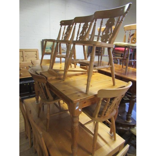 714A - PINE TABLE AND SIX CHAIRS