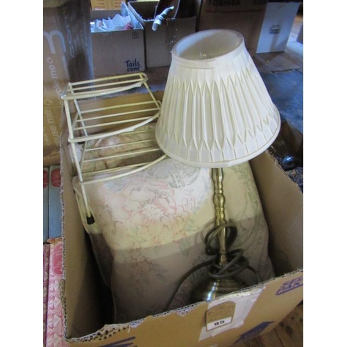 95 - BOX OF CUSHIONS AND TABLE LAMP ETC