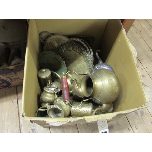 240 - BOX OF MIXED BRASS AND EPNS