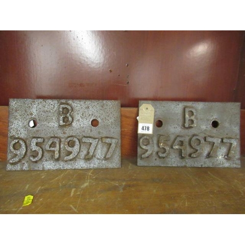 478 - TWO METAL RAILWAY WAGON PLATES