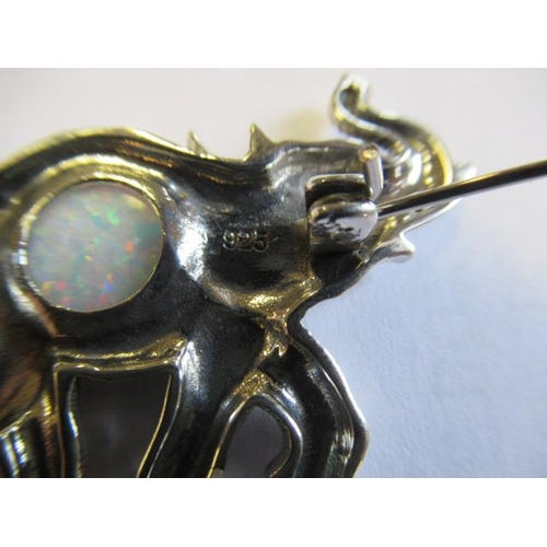 173 - OPAL SET SILVER ELEPHANT BROOCH