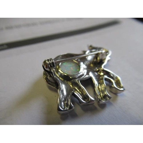 173 - OPAL SET SILVER ELEPHANT BROOCH