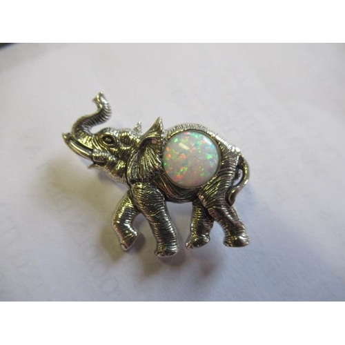 173 - OPAL SET SILVER ELEPHANT BROOCH