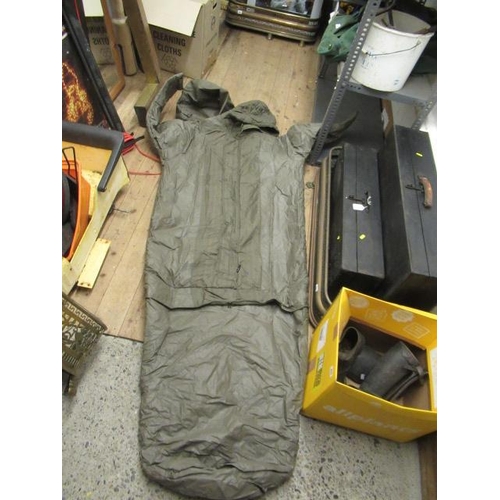 473 - SNIPER'S SLEEPING BAG, VINTAGE CLOGS AND GAITERS