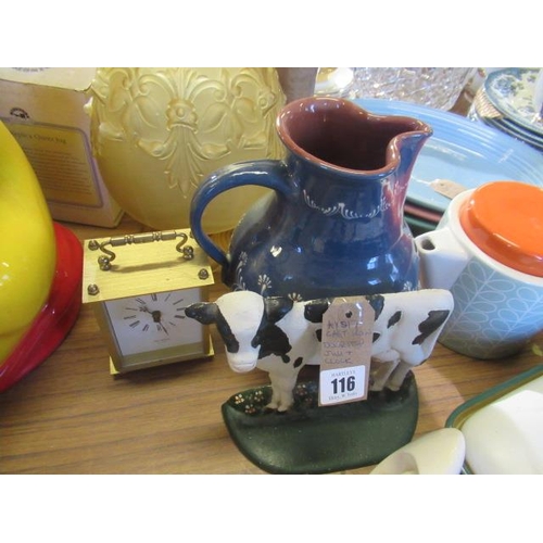 116 - METAL DOOR STOP, JUG AND CLOCK