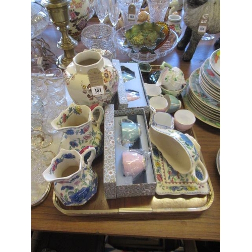 151 - TRAY OF CERAMICS INCLUDING MASONS REGENCY, POOLE AND IRISH CREAM JUG