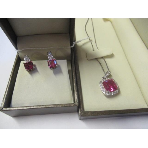 205 - CZ SET SILVER PENDANT ON SILVER CHAIN WITH MATCHING EARRINGS