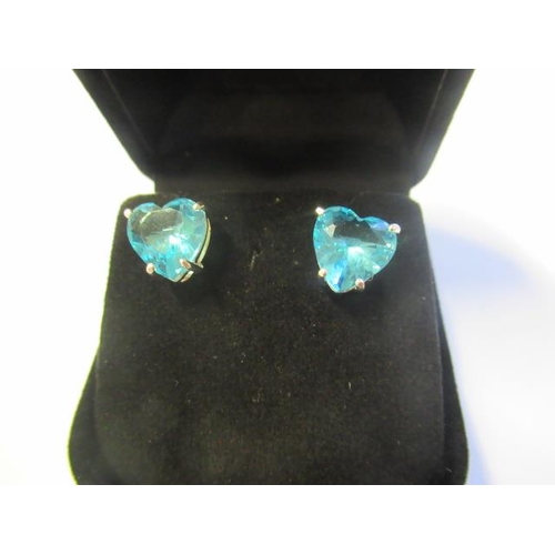 211 - PAIR OF BLUE TOPAZ SILVER HEART EARRINGS