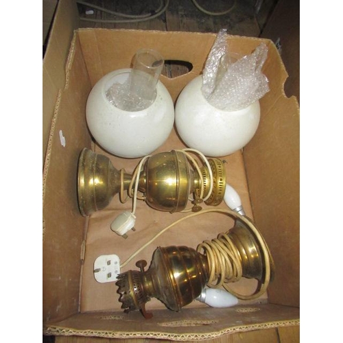 269 - TWO ELECTRIC TABLE LAMPS WITH SHADES AND CHIMNEYS