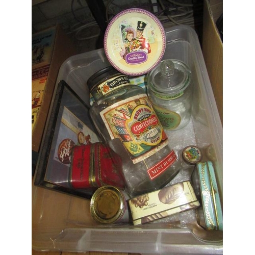 271 - BOX OF SWEET JARS AND TINS