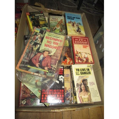 288 - BOX OF VINTAGE WAR AND WESTERN PAPERBACKS INCLUDING ZANE GREY