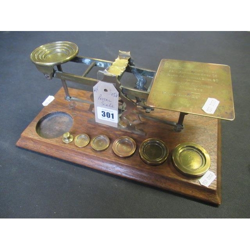 301 - PAIR OF ANTIQUE POSTAL SCALES AND WEIGHTS