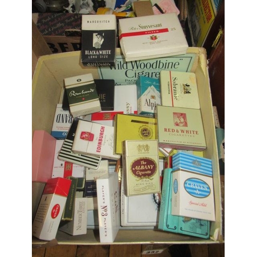 332 - BOX OF VINTAGE CIGARETTE PACKETS ETC