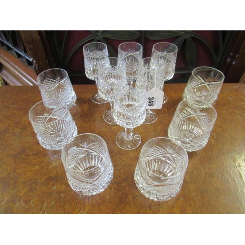 348 - SIX TYRONE CRYSTAL GLASSES AND SIX TYRONE SHERRY GLASSES