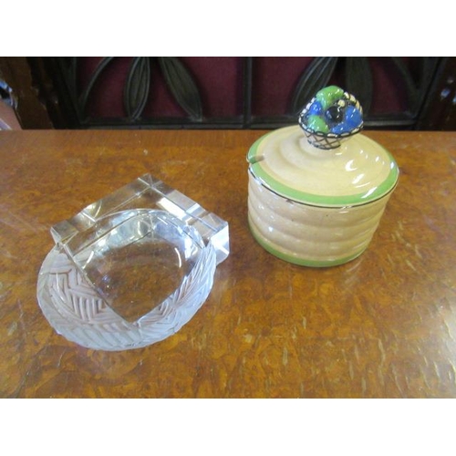 349 - ASHTEAD POTTERY DISH AND COVER WITH ART DECO GLASS ASHTRAY