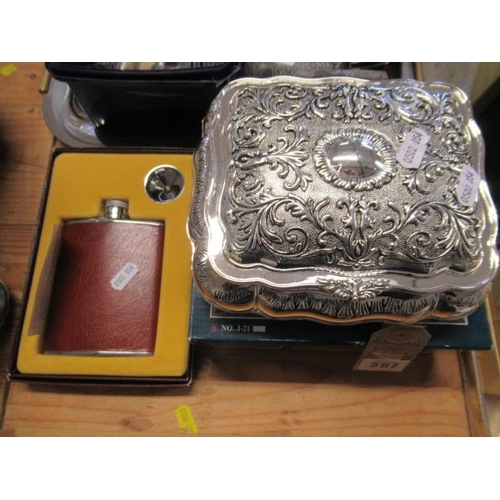 367 - EPNS JEWELLERY BOX AND HIP FLASK