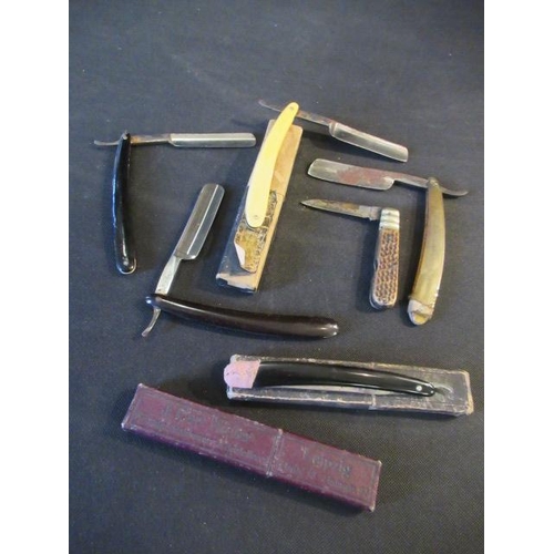 401 - FIVE CUT THROAT RAZORS AND A PEN KNIFE