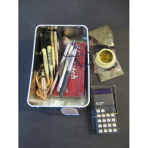 414A - TIN OF COLLECTABLES INCLUDING PENS AND SEALS