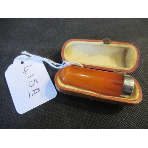 415A - SILVER AND AMBER CIGAR HOLDER AND CASE C.1911