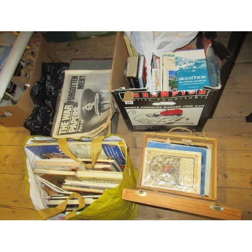 483 - SUITCASE OF EPHEMERA WITH BOX OF BOOKS ETC