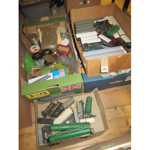 495 - FOUR BOXES OF VINTAGE TOY RAILWAY ITEMS