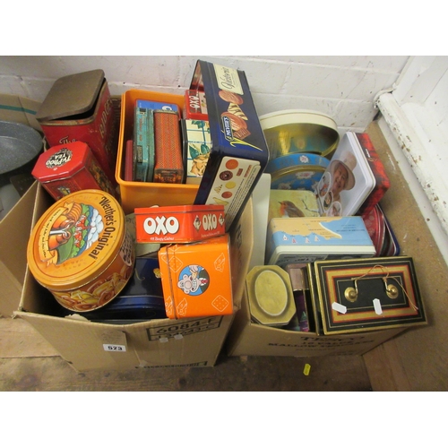 523 - TWO BOXES OF VINTAGE TINS