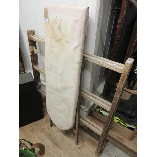 543 - VINTAGE IRONING BOARD AND CLOTHES HORSE