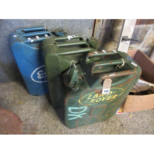 548 - A LANDROVER JERRY CAN AND AN ESSO AND SHELL JERRY CAN