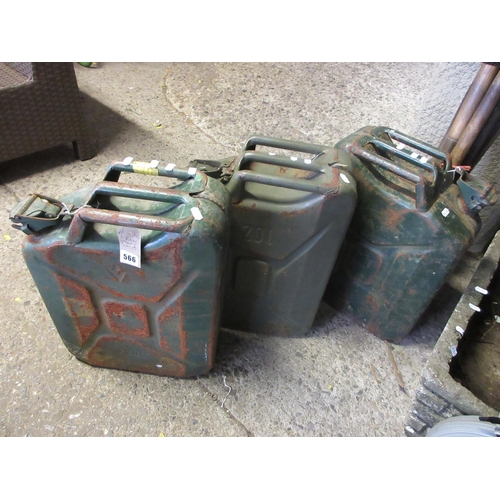 566 - THREE JERRY CANS