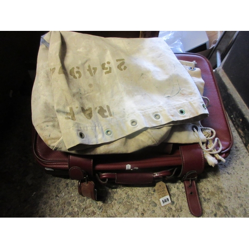 569 - SUITCASE WITH SATCHEL AND TWO RAF KIT BAGS