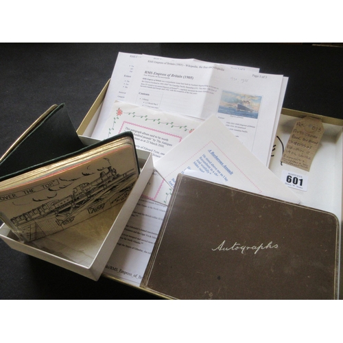 601 - AUTOGRAPH BOOK ON BOARD EMPRESS OF BRITAIN CIRCA 1904 WITH WHITING DRAWING , EUROPEAN AND JAPANESE S... 